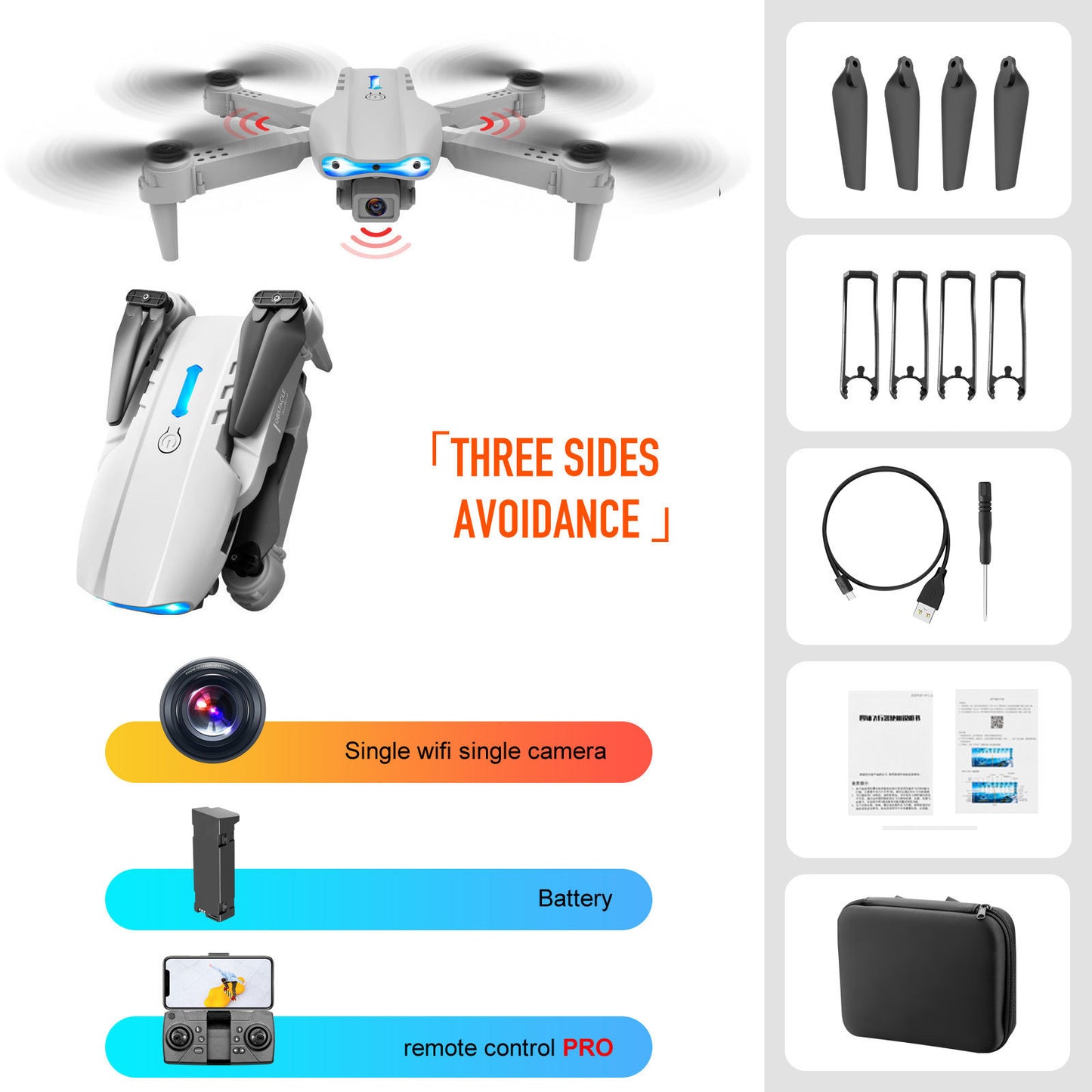 4K Dual Camera Remote Control Three-sided Drone